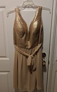 Bari Jay Gold Sequin and Chiffon Dress